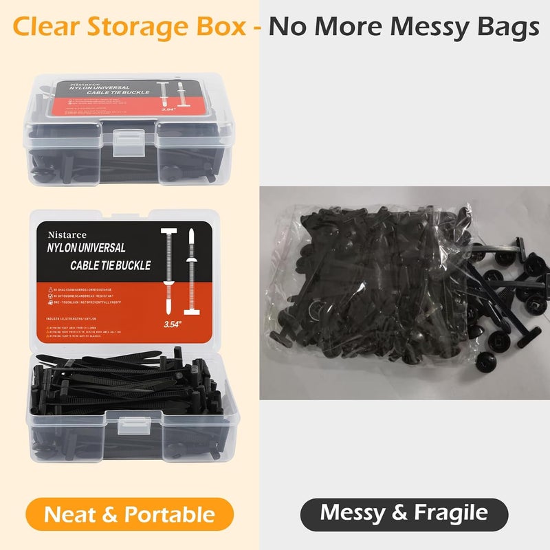 Nistarce Upgrade Nylon Universal Cable Tie Buckle with Clear Storage Box – Cable Tie Buckle Zip Tie Clips for Car Fender, Engine Cover, Mudguard Fastener, Automotive Replacement Screw Fixing, 100PCS - Image 3